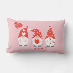 Happy Valentines Day Gnomes Red Pink Lumbar Pillow