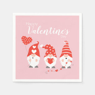 Happy Valentines Day Gnomes Red Pink Napkins