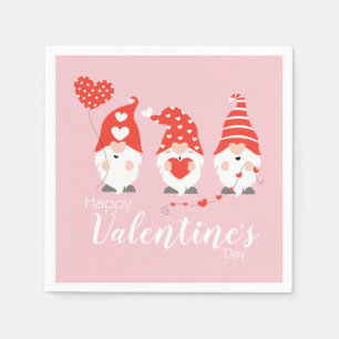 Happy Valentines Day Gnomes Red Pink Napkins