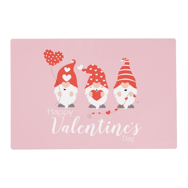 Happy Valentines Day Gnomes Red Pink Placemat (Front)