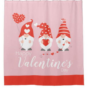 Happy Valentines Day Gnomes Red Pink Shower Curtain