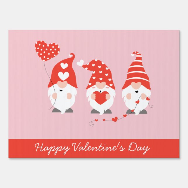 Happy Valentines Day Gnomes Red Pink Sign (Front)