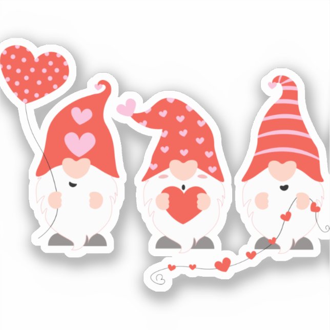 Happy Valentines Day Gnomes Red Pink  Sticker (Front)