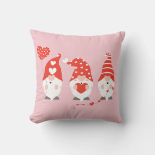 Happy Valentines Day Gnomes Red Pink Throw Pillow
