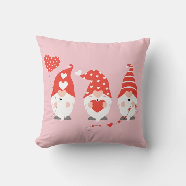 Happy Valentines Day Gnomes Red Pink Throw Pillow (Front)
