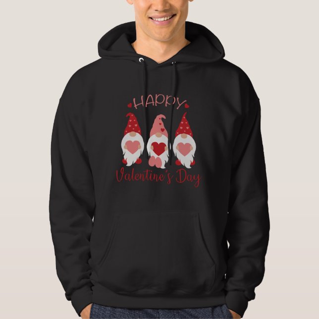 Happy Valentine's Day Gnomes Red Plaid Hearts Love Hoodie (Front)