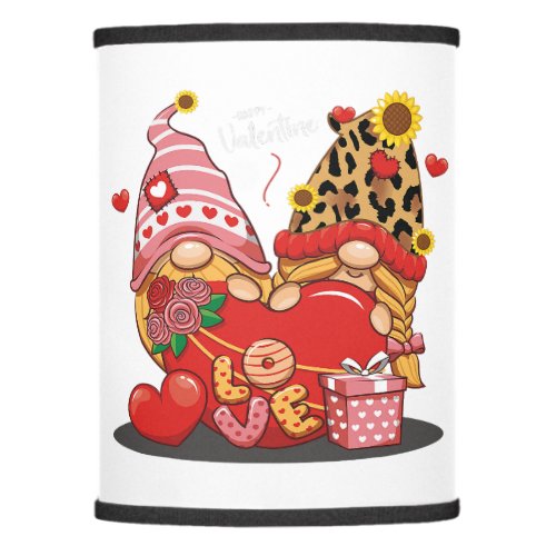 Happy Valentines Day Gnomes with Leopard Sunflower Lamp Shade
