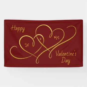 Happy Valentine's Day Gold Glitter Linked Hearts Banner by decor_de_vous at Zazzle