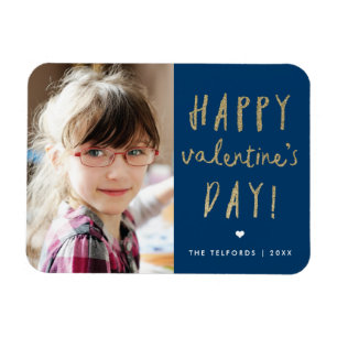 Happy Valentine's Day Gold Glitter Photo Magnet