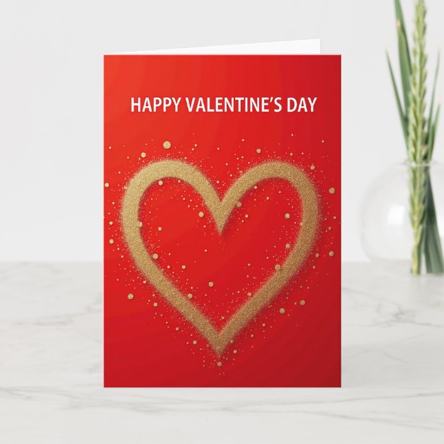 Happy Valentines Day Gold Heart Card (Front)