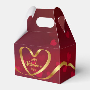 Happy Valentine's Day Gold Heart Ribbon Red Favor Boxes