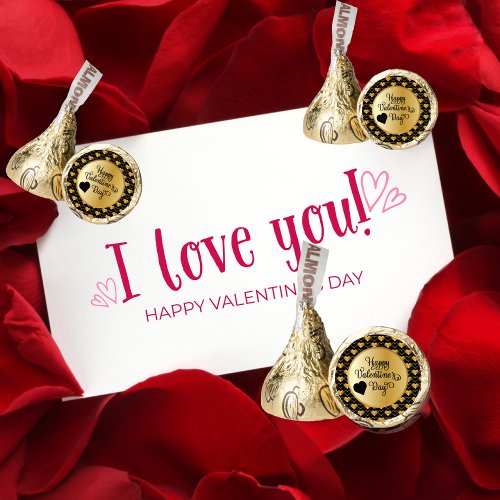 Happy Valentines Day Gold Hearts on Black Hersheys Kisses
