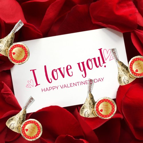 Happy Valentines Day Gold Hearts on Red Hersheys Kisses