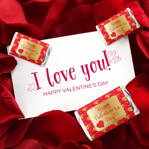 Happy Valentines Day Gold Hearts on Red Hersheys Miniatures