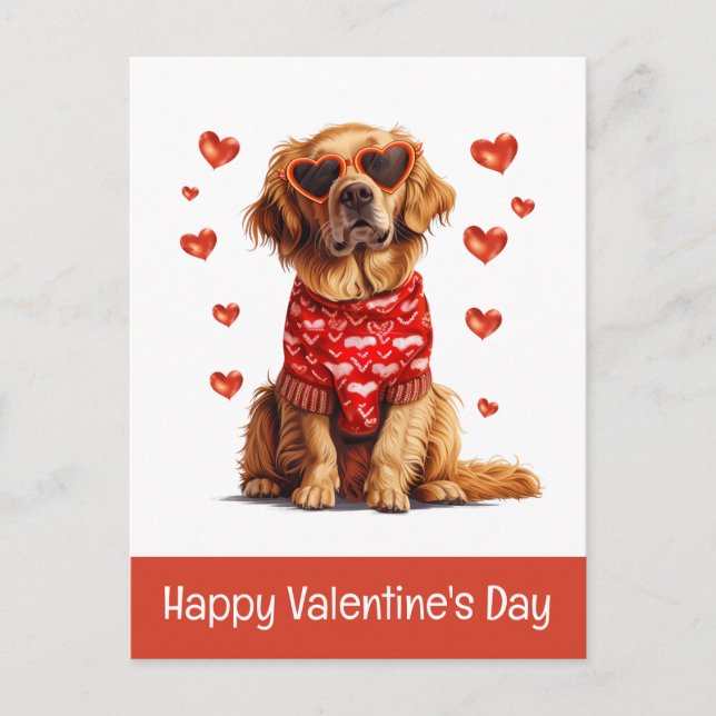Happy Valentines Day Golden Retriever Dog Holiday Postcard (Front)