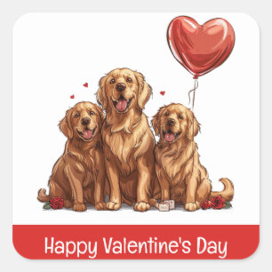 Happy Valentines Day Golden Retriever Dog Square Sticker