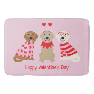 Happy Valentines Day Golden Retriever Dogs Bath Mat