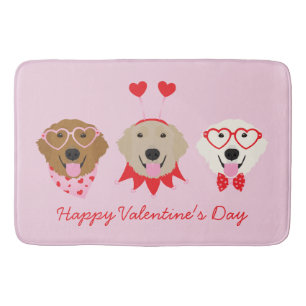 Happy Valentines Day Golden Retriever Dogs Bath Mat