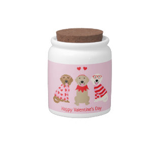 Happy Valentines Day Golden Retriever Dogs Candy Jar