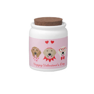 Happy Valentines Day Golden Retriever Dogs Candy Jar