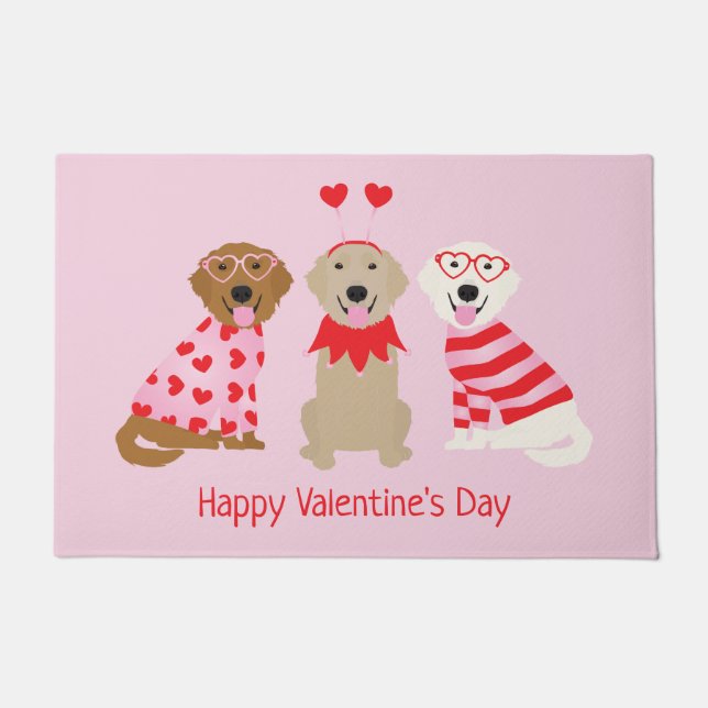Happy Valentines Day Golden Retriever Dogs Doormat (Front)