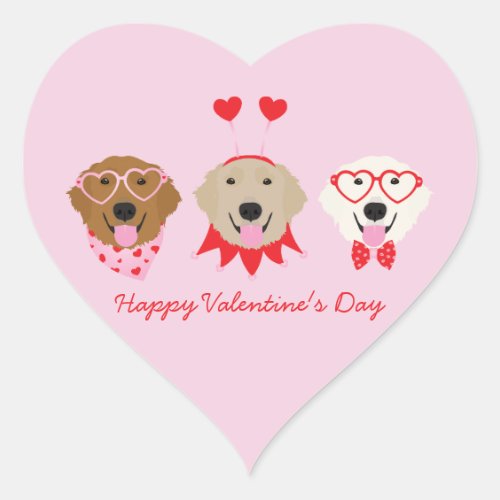 Happy Valentines Day Golden Retriever Dogs Heart Sticker