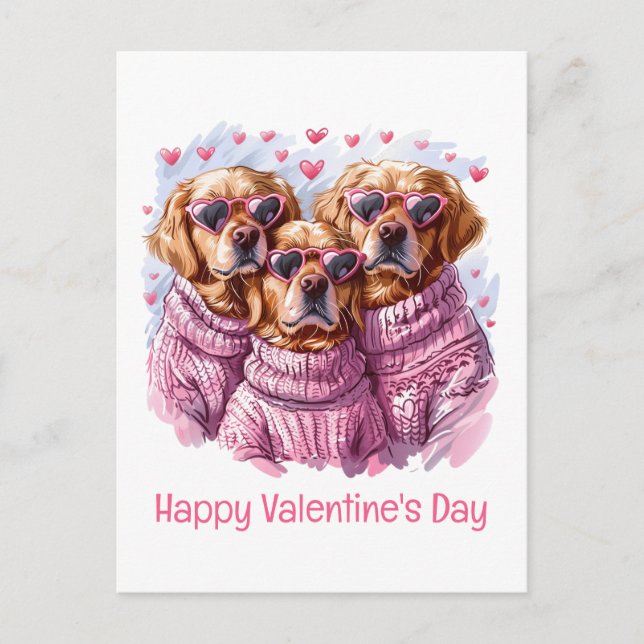 Happy Valentines Day Golden Retriever Dogs Holiday Postcard (Front)