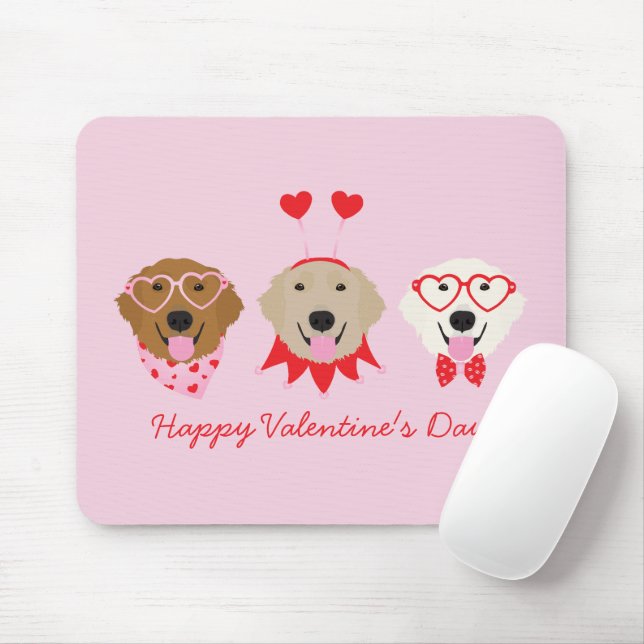 Happy Valentines Day Golden Retriever Dogs Mouse Pad (With Mouse)