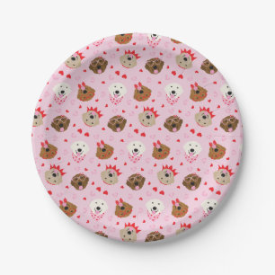 Happy Valentines Day Golden Retriever Dogs Paper Plates