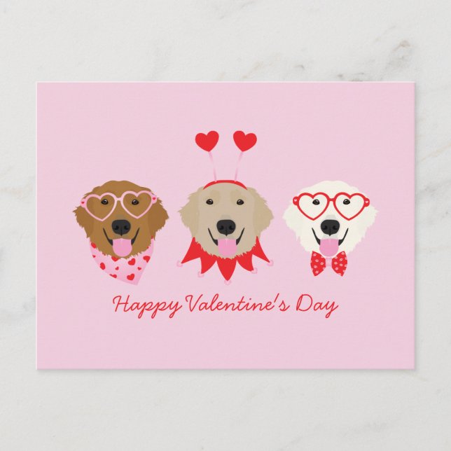 Happy Valentines Day Golden Retriever Dogs Postcard (Front)