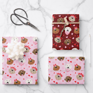 Happy Valentines Day Golden Retriever Dogs Wrapping Paper Sheets