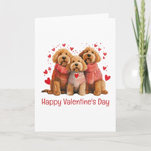 Happy Valentines Day Goldendoodle Dogs Card (Front)