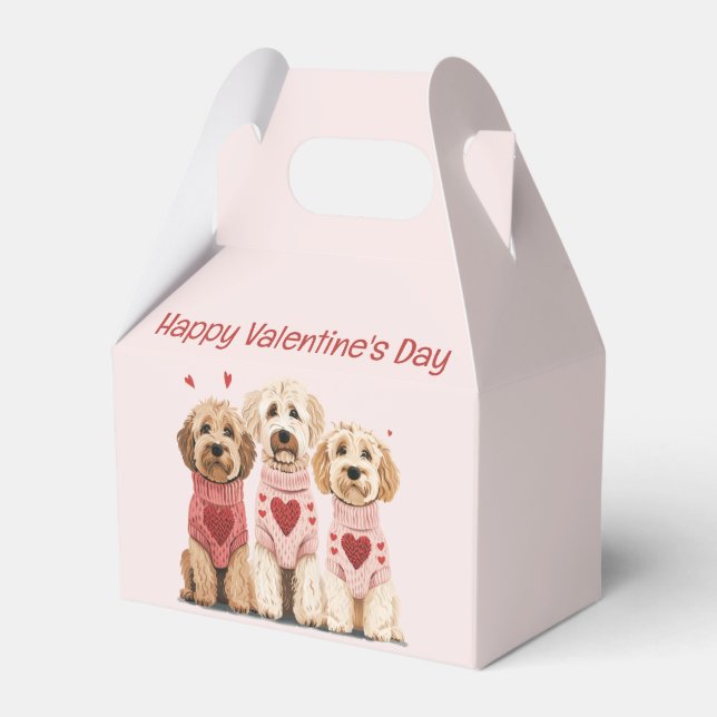 Happy Valentines Day Goldendoodle Dogs Favor Boxes (Front Side)