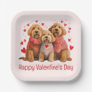 Happy Valentines Day Goldendoodle Dogs Paper Plates