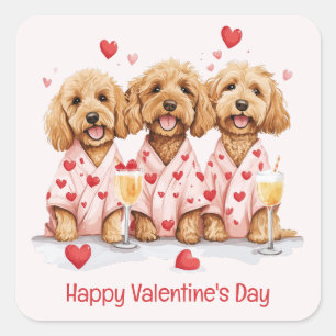 Happy Valentines Day Goldendoodle Dogs Square Sticker