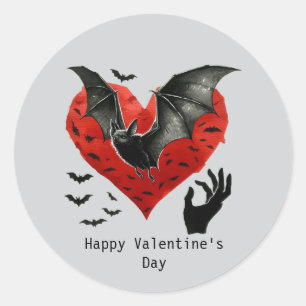 Happy Valentine's Day Gothic bat Classic Round Sticker