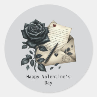 Happy Valentine's Day Gothic black rose Classic Round Sticker