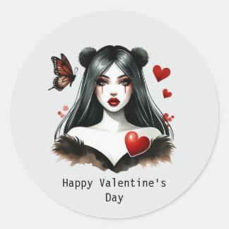 Happy Valentine's Day Gothic girl Classic Round Sticker