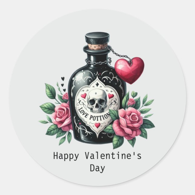 Happy Valentine's Day Gothic love potion Classic Round Sticker (Front)