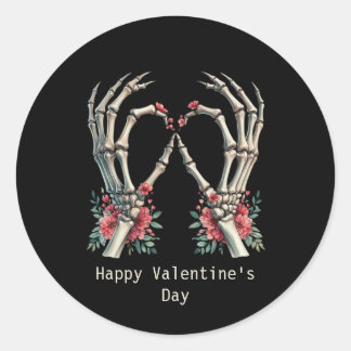 Happy Valentine's Day Gothic skeleton hands Classic Round Sticker