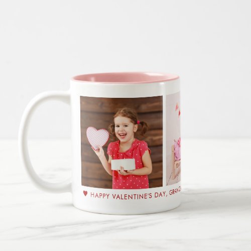 Happy Valentines Day Grandma 3 Photo Custom Two_Tone Coffee Mug