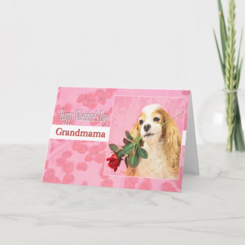 Happy Valentines Day Grandmama With Dog And Rose Holiday Card