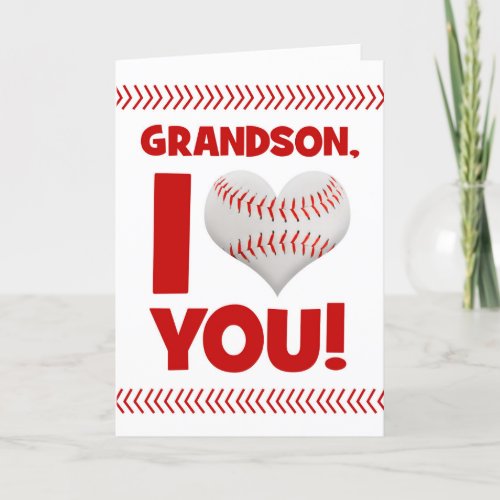 Happy Valentines Day Grandson Baseball Heart Holiday Card