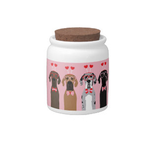 Happy Valentines Day Great Dane Dogs Candy Jar