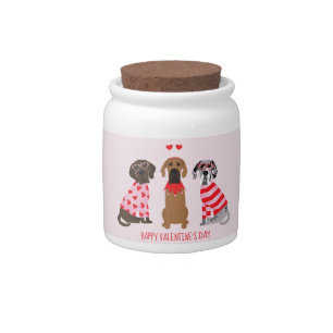 Happy Valentines Day Great Dane Dogs Candy Jar