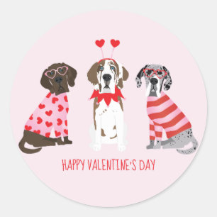 Happy Valentines Day Great Dane Dogs Classic Round Sticker