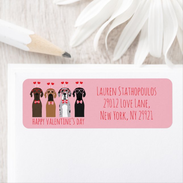 Happy Valentines Day Great Dane Dogs Label (Insitu)