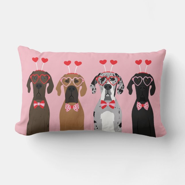 Happy Valentines Day Great Dane Dogs Lumbar Pillow (Front)