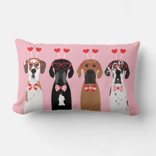 Happy Valentines Day Great Dane Dogs Lumbar Pillow