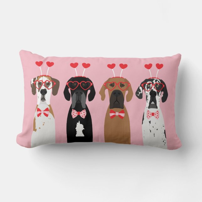 Happy Valentines Day Great Dane Dogs Lumbar Pillow (Front)